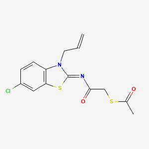 molecular formula C14H13ClN2O2S2 B2973270 (Z)-S-(2-((3-allyl-6-chlorobenzo[d]thiazol-2(3H)-ylidene)amino)-2-oxoethyl) ethanethioate CAS No. 905681-68-7