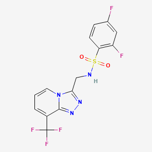 molecular formula C14H9F5N4O2S B2973276 2,4-difluoro-N-((8-(trifluoromethyl)-[1,2,4]triazolo[4,3-a]pyridin-3-yl)methyl)benzenesulfonamide CAS No. 2034601-84-6