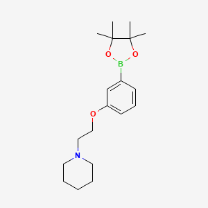 molecular formula C19H30BNO3 B2973288 1-{2-[3-(Tetramethyl-1,3,2-dioxaborolan-2-yl)phenoxy]ethyl}piperidine CAS No. 581065-57-8