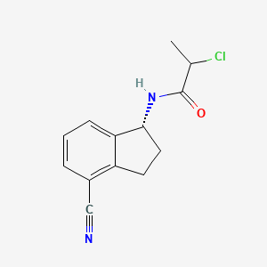 molecular formula C13H13ClN2O B2973292 2-Chloro-N-[(1R)-4-cyano-2,3-dihydro-1H-inden-1-yl]propanamide CAS No. 2411183-56-5