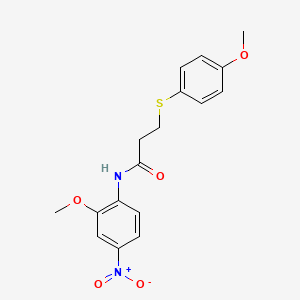 molecular formula C17H18N2O5S B2973294 N-(2-methoxy-4-nitrophenyl)-3-((4-methoxyphenyl)thio)propanamide CAS No. 942007-03-6