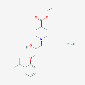 molecular formula C20H32ClNO4 B2973307 Ethyl 1-(2-hydroxy-3-(2-isopropylphenoxy)propyl)piperidine-4-carboxylate hydrochloride CAS No. 1215777-06-2