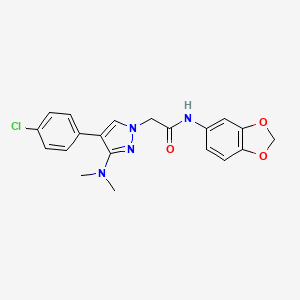 molecular formula C20H19ClN4O3 B2973323 N-(benzo[d][1,3]dioxol-5-yl)-2-(4-(4-chlorophenyl)-3-(dimethylamino)-1H-pyrazol-1-yl)acetamide CAS No. 1286699-96-4