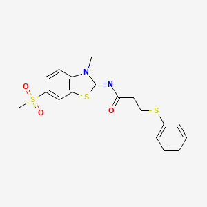 molecular formula C18H18N2O3S3 B2973332 (Z)-N-(3-methyl-6-(methylsulfonyl)benzo[d]thiazol-2(3H)-ylidene)-3-(phenylthio)propanamide CAS No. 683247-62-3
