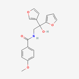 molecular formula C18H17NO5 B2973341 N-(2-(furan-2-yl)-2-(furan-3-yl)-2-hydroxyethyl)-4-methoxybenzamide CAS No. 2034454-28-7