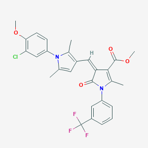 molecular formula C28H24ClF3N2O4 B297335 methyl (4Z)-4-{[1-(3-chloro-4-methoxyphenyl)-2,5-dimethyl-1H-pyrrol-3-yl]methylidene}-2-methyl-5-oxo-1-[3-(trifluoromethyl)phenyl]-4,5-dihydro-1H-pyrrole-3-carboxylate 