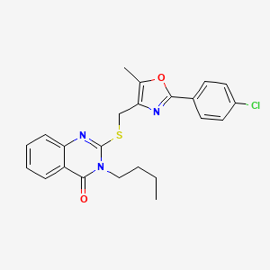 molecular formula C23H22ClN3O2S B2973350 3-butyl-2-(((2-(4-chlorophenyl)-5-methyloxazol-4-yl)methyl)thio)quinazolin-4(3H)-one CAS No. 1114661-04-9