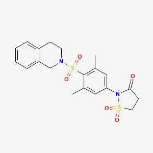 molecular formula C20H22N2O5S2 B2973351 2-(4-((3,4-dihydroisoquinolin-2(1H)-yl)sulfonyl)-3,5-dimethylphenyl)isothiazolidin-3-one 1,1-dioxide CAS No. 950383-67-2