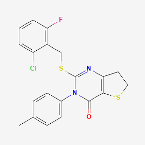 B2973359 2-[(2-Chloro-6-fluorophenyl)methylsulfanyl]-3-(4-methylphenyl)-6,7-dihydrothieno[3,2-d]pyrimidin-4-one CAS No. 686771-97-1