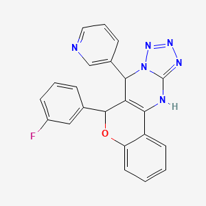 molecular formula C22H15FN6O B2973381 6-(3-fluorophenyl)-7-(pyridin-3-yl)-7,12-dihydro-6H-chromeno[4,3-d]tetrazolo[1,5-a]pyrimidine CAS No. 923202-01-1
