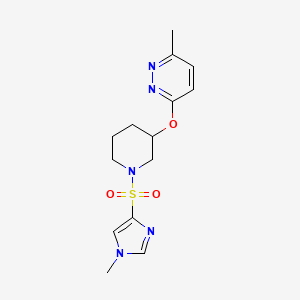 molecular formula C14H19N5O3S B2973397 3-methyl-6-((1-((1-methyl-1H-imidazol-4-yl)sulfonyl)piperidin-3-yl)oxy)pyridazine CAS No. 2034226-99-6