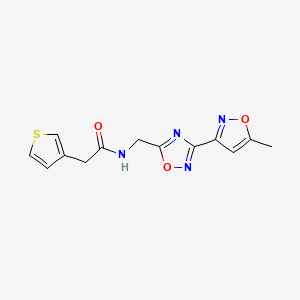 molecular formula C13H12N4O3S B2973407 N-((3-(5-甲基异恶唑-3-基)-1,2,4-恶二唑-5-基)甲基)-2-(噻吩-3-基)乙酰胺 CAS No. 2034420-76-1