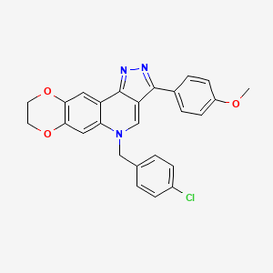 molecular formula C26H20ClN3O3 B2973417 5-(4-chlorobenzyl)-3-(4-methoxyphenyl)-8,9-dihydro-5H-[1,4]dioxino[2,3-g]pyrazolo[4,3-c]quinoline CAS No. 866348-35-8