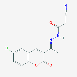 molecular formula C14H10ClN3O3 B2973420 N'-[(1E)-1-(6-氯-2-氧代-2H-色满-3-基)乙叉基]-2-氰基乙酰肼 CAS No. 330833-93-7