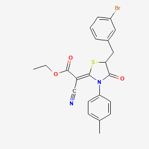 molecular formula C22H19BrN2O3S B2973431 (Z)-乙基2-(5-(3-溴苯甲基)-4-氧代-3-(对甲苯基)噻唑烷-2-亚甲基)-2-氰基乙酸酯 CAS No. 853740-71-3