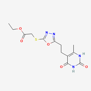 Ethyl 2-((5-(2-(6-methyl-2,4-dioxo-1,2,3,4-tetrahydropyrimidin-5-yl)ethyl)-1,3,4-oxadiazol-2-yl)thio)acetate