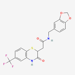 molecular formula C19H15F3N2O4S B2973443 N-(1,3-benzodioxol-5-ylmethyl)-2-[3-oxo-6-(trifluoromethyl)-3,4-dihydro-2H-1,4-benzothiazin-2-yl]acetamide CAS No. 1105196-57-3