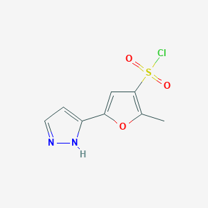 molecular formula C8H7ClN2O3S B2973458 2-methyl-5-(1H-pyrazol-5-yl)furan-3-sulfonyl chloride CAS No. 1350521-53-7
