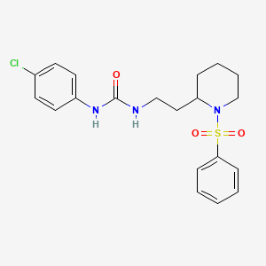molecular formula C20H24ClN3O3S B2973460 1-(4-Chlorophenyl)-3-(2-(1-(phenylsulfonyl)piperidin-2-yl)ethyl)urea CAS No. 898444-42-3