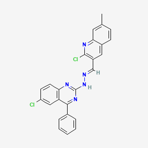 molecular formula C25H17Cl2N5 B2973463 (E)-6-chloro-2-(2-((2-chloro-7-methylquinolin-3-yl)methylene)hydrazinyl)-4-phenylquinazoline CAS No. 327039-24-7