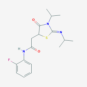 molecular formula C17H22FN3O2S B297348 N-(2-fluorophenyl)-2-[3-isopropyl-2-(isopropylimino)-4-oxo-1,3-thiazolidin-5-yl]acetamide 
