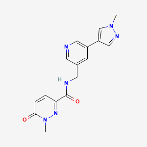 molecular formula C16H16N6O2 B2973480 1-methyl-N-((5-(1-methyl-1H-pyrazol-4-yl)pyridin-3-yl)methyl)-6-oxo-1,6-dihydropyridazine-3-carboxamide CAS No. 2034382-74-4