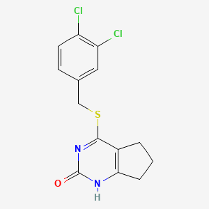 molecular formula C14H12Cl2N2OS B2973487 4-[(3,4-Dichlorophenyl)methylsulfanyl]-1,5,6,7-tetrahydrocyclopenta[d]pyrimidin-2-one CAS No. 898444-05-8