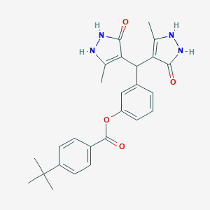 molecular formula C26H28N4O4 B297349 3-[bis(5-hydroxy-3-methyl-1H-pyrazol-4-yl)methyl]phenyl 4-tert-butylbenzoate 