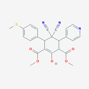 molecular formula C24H21N3O5S B2973529 Dimethyl 5,5-dicyano-2-hydroxy-6-[4-(methylsulfanyl)phenyl]-4-(4-pyridinyl)-1-cyclohexene-1,3-dicarboxylate CAS No. 1212117-99-1