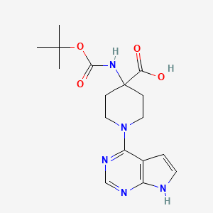 molecular formula C17H23N5O4 B2973530 4-((tert-Butoxycarbonyl)amino)-1-(7H-pyrrolo[2,3-d]pyrimidin-4-yl)piperidine-4-carboxylic acid CAS No. 956460-96-1