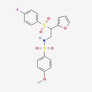 molecular formula C19H18FNO6S2 B2973550 N-[2-[(4-fluorophenyl)sulfonyl]-2-(2-furyl)ethyl]-4-methoxybenzenesulfonamide CAS No. 896327-88-1