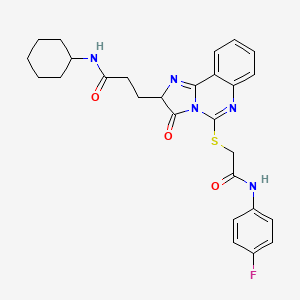 molecular formula C27H28FN5O3S B2973559 N-环己基-3-[5-({[(4-氟苯基)氨基羰基]甲基}硫代)-3-氧代-2H,3H-咪唑并[1,2-c]喹唑啉-2-基]丙酰胺 CAS No. 1043570-71-3