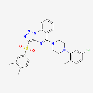 molecular formula C28H27ClN6O2S B2973563 5-[4-(5-Chloro-2-methylphenyl)piperazin-1-yl]-3-[(3,4-dimethylphenyl)sulfonyl][1,2,3]triazolo[1,5-a]quinazoline CAS No. 893277-44-6
