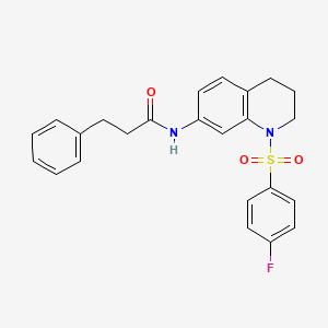 molecular formula C24H23FN2O3S B2973571 N-(1-((4-氟苯基)磺酰基)-1,2,3,4-四氢喹啉-7-基)-3-苯基丙酰胺 CAS No. 1005300-01-5