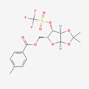 molecular formula C17H19F3O8S B2973573 ((3aR,5R,6S,6aR)-2,2-Dimethyl-6-(((trifluoromethyl)sulfonyl)oxy)tetrahydrofuro[2,3-d][1,3]dioxol-5-yl)methyl 4-methylbenzoate CAS No. 75096-61-6