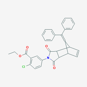 molecular formula C31H24ClNO4 B297358 ethyl 2-chloro-5-[8-(diphenylmethylidene)-1,3-dioxo-1,3,3a,4,7,7a-hexahydro-2H-4,7-methanoisoindol-2-yl]benzoate 