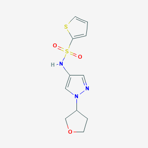 molecular formula C11H13N3O3S2 B2973581 N-(1-(tetrahydrofuran-3-yl)-1H-pyrazol-4-yl)thiophene-2-sulfonamide CAS No. 1797895-21-6