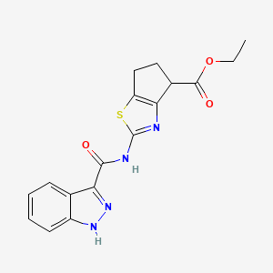 molecular formula C17H16N4O3S B2973586 乙酸2-(1H-吲唑-3-羧酰胺基)-5,6-二氢-4H-环戊噻唑-4-羧酸乙酯 CAS No. 1219904-41-2