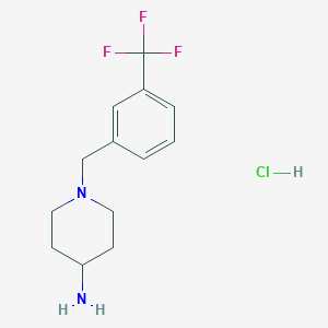 molecular formula C13H18ClF3N2 B2973604 1-[[3-(Trifluoromethyl)phenyl]methyl]piperidin-4-amine;hydrochloride CAS No. 2039759-65-2