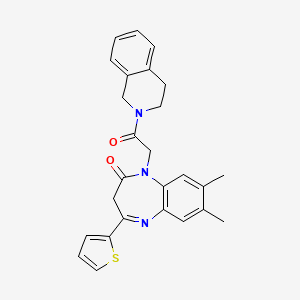 molecular formula C26H25N3O2S B2973606 1-[2-(3,4-dihydroisoquinolin-2(1H)-yl)-2-oxoethyl]-7,8-dimethyl-4-(2-thienyl)-1,3-dihydro-2H-1,5-benzodiazepin-2-one CAS No. 1251675-88-3