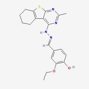 molecular formula C20H22N4O2S B2973609 2-ethoxy-4-{(E)-[2-(2-methyl-5,6,7,8-tetrahydro[1]benzothieno[2,3-d]pyrimidin-4-yl)hydrazinylidene]methyl}phenol CAS No. 294668-14-7