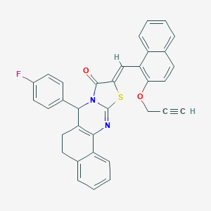 molecular formula C34H23FN2O2S B297362 (10Z)-7-(4-fluorophenyl)-10-{[2-(prop-2-yn-1-yloxy)naphthalen-1-yl]methylidene}-5,7-dihydro-6H-benzo[h][1,3]thiazolo[2,3-b]quinazolin-9(10H)-one 