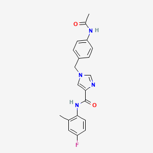 molecular formula C20H19FN4O2 B2973621 1-(4-acetamidobenzyl)-N-(4-fluoro-2-methylphenyl)-1H-imidazole-4-carboxamide CAS No. 1251678-76-8