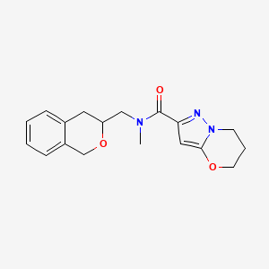 molecular formula C18H21N3O3 B2973626 N-(isochroman-3-ylmethyl)-N-methyl-6,7-dihydro-5H-pyrazolo[5,1-b][1,3]oxazine-2-carboxamide CAS No. 2034448-56-9