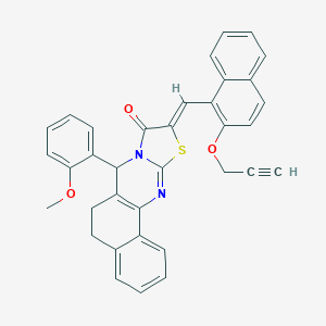 molecular formula C35H26N2O3S B297363 (Z)-7-(2-methoxyphenyl)-10-((2-(prop-2-yn-1-yloxy)naphthalen-1-yl)methylene)-7,10-dihydro-5H-benzo[h]thiazolo[2,3-b]quinazolin-9(6H)-one 