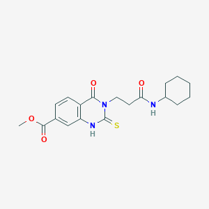 molecular formula C19H23N3O4S B2973630 Methyl 3-(3-(cyclohexylamino)-3-oxopropyl)-4-oxo-2-thioxo-1,2,3,4-tetrahydroquinazoline-7-carboxylate CAS No. 946253-51-6