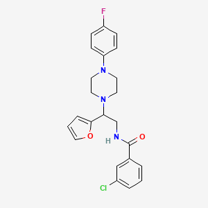 molecular formula C23H23ClFN3O2 B2973636 3-chloro-N-(2-(4-(4-fluorophenyl)piperazin-1-yl)-2-(furan-2-yl)ethyl)benzamide CAS No. 877632-46-7