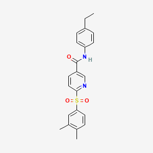 molecular formula C22H22N2O3S B2973645 6-((3,4-dimethylphenyl)sulfonyl)-N-(4-ethylphenyl)nicotinamide CAS No. 1286727-39-6