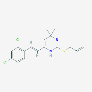 molecular formula C17H18Cl2N2S B2973649 2-(Allylsulfanyl)-4-(2,4-dichlorostyryl)-6,6-dimethyl-1,6-dihydropyrimidine CAS No. 303149-41-9