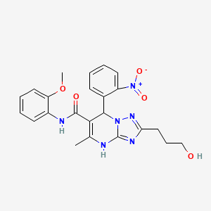 molecular formula C23H24N6O5 B2973653 2-(3-hydroxypropyl)-N-(2-methoxyphenyl)-5-methyl-7-(2-nitrophenyl)-4,7-dihydro-[1,2,4]triazolo[1,5-a]pyrimidine-6-carboxamide CAS No. 540506-49-8